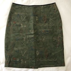 Anthropologie Green Patterned Skirt